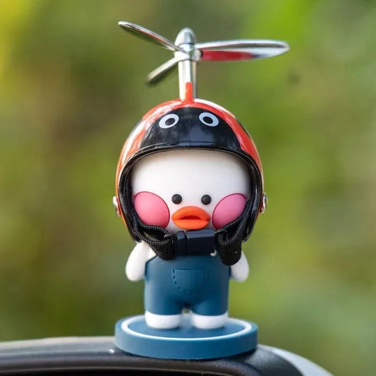 Cute Duck Dashboard Ornament with Helmet & Propeller – Cartoon Car Interior Decoration