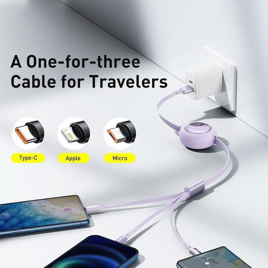 Universal 3-in-1 Charging & Data Cable – USB-A to USB-C, Micro-USB & Lightning (Pack of 1)