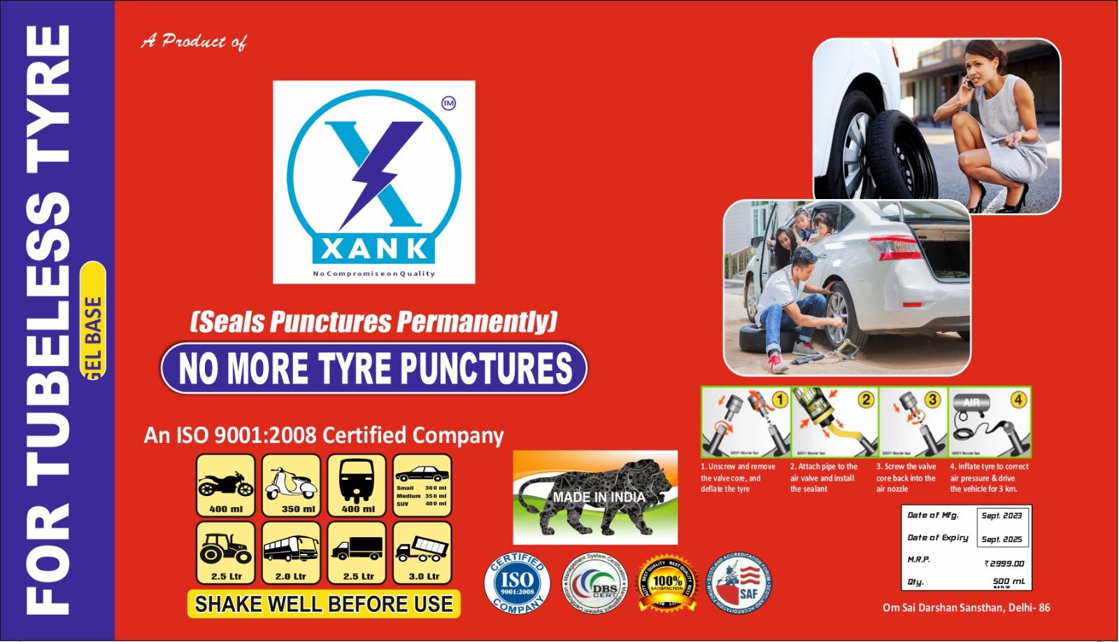XANK No-Puncher Tubeless Tyre Sealer (Pack of 2) – Easy Tire Puncture Repair