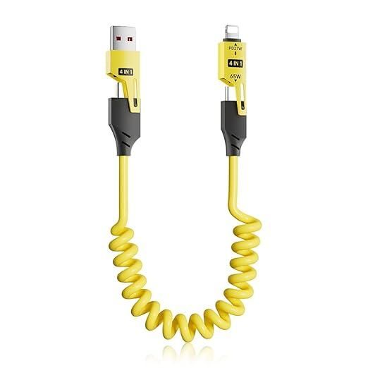 4-in-1 Spring Data Cable (65W) — USB-C / Micro-USB / Lightning Retractable Charger