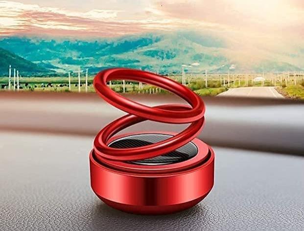Solar Double-Ring Rotating Car Air Freshener – Solar-Powered Aromatherapy Ornament with Long-Lasting Organic French Fragrance