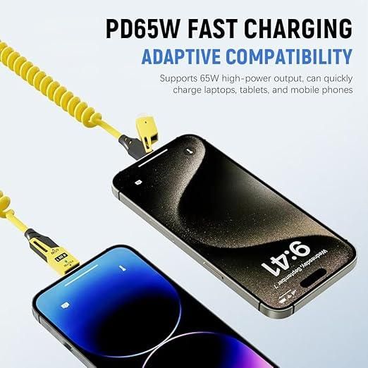 4-in-1 Spring Data Cable (65W) — USB-C / Micro-USB / Lightning Retractable Charger