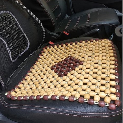 Wooden Bead Seat Cushion – Acupressure Car & Chair Mat (Beige)