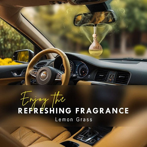 Premium Glass Bottle Car Air Freshener with Wooden Diffuser Lid | Hanging Car Perfume India