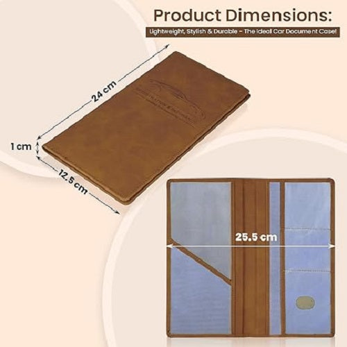 Car Document Holder – RC, Insurance & Licence Organizer with Magnetic Closure | Brown