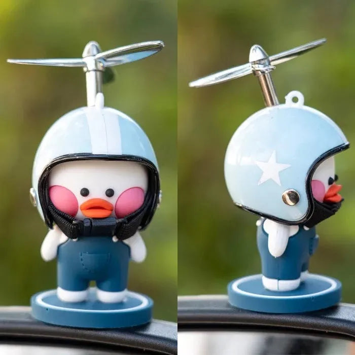 Cute Duck Dashboard Ornament with Helmet & Propeller – Cartoon Car Interior Decoration