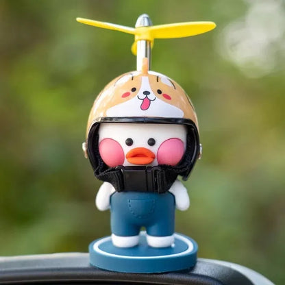 Cute Duck Dashboard Ornament with Helmet & Propeller – Cartoon Car Interior Decoration