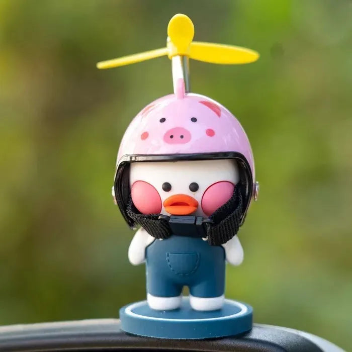 Cute Duck Dashboard Ornament with Helmet & Propeller – Cartoon Car Interior Decoration