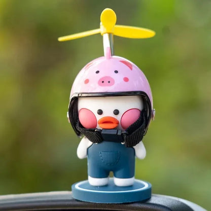 Cute Duck Dashboard Ornament with Helmet & Propeller – Cartoon Car Interior Decoration
