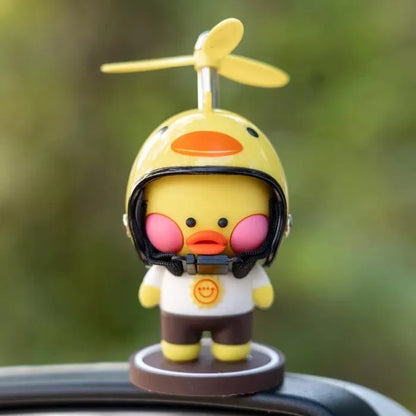 Cute Duck Dashboard Ornament with Helmet & Propeller – Cartoon Car Interior Decoration