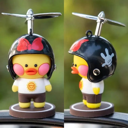 Cute Duck Dashboard Ornament with Helmet & Propeller – Cartoon Car Interior Decoration