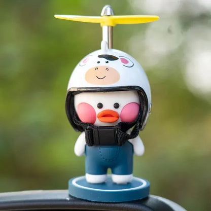 Cute Duck Dashboard Ornament with Helmet & Propeller – Cartoon Car Interior Decoration
