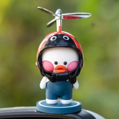 Cute Duck Dashboard Ornament with Helmet & Propeller – Cartoon Car Interior Decoration
