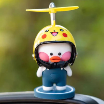 Cute Duck Dashboard Ornament with Helmet & Propeller – Cartoon Car Interior Decoration