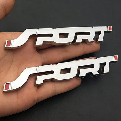 3D Sport Logo Metal Badge Emblem Sticker – Chrome, 14 × 2 cm