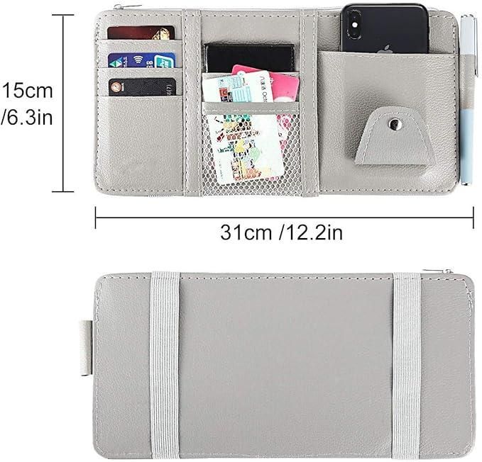 Car Sun Visor Organizer – Multi‑Pocket PU Leather Visor Pouch With Sunglass Clip & Zipper Storage - Carokit 