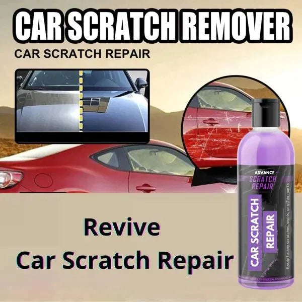 Car scratch remover product with a car and scratch repair images on a beige background | carokit.com