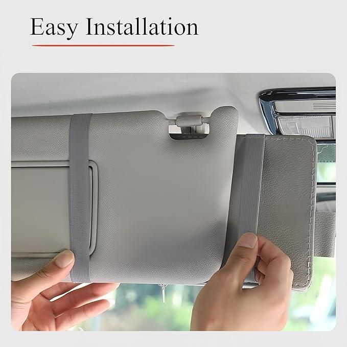 Car Sun Visor Organizer – Multi‑Pocket PU Leather Visor Pouch With Sunglass Clip & Zipper Storage - Carokit 