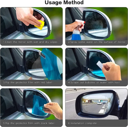 Waterproof Anti-Fog Rearview Mirror Film – Pack of 2