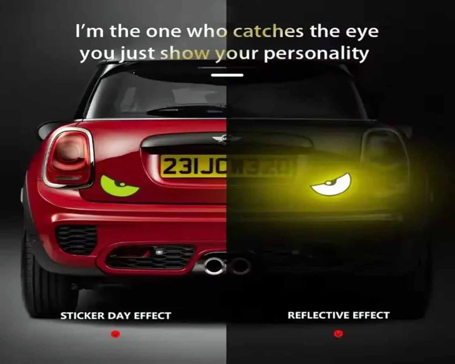 Car with reflective and sticker day effect on a dark background