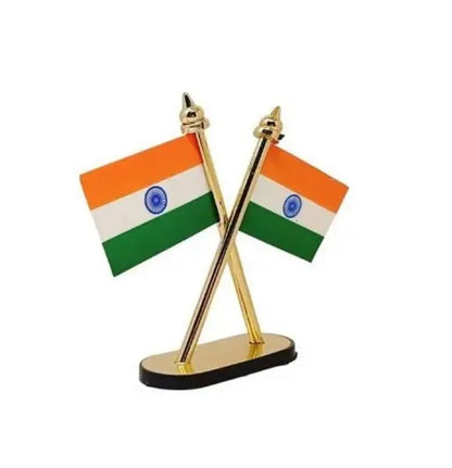 Indian Flag Dashboard Stand (Double-Sided Cross Design) – Car & Table Decor