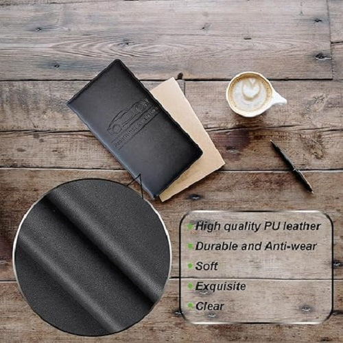 car PUC certificate holder black PU leather on wooden surface showing material quality | Carokit