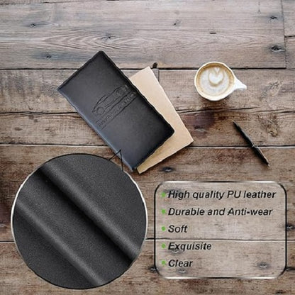 car PUC certificate holder black PU leather on wooden surface showing material quality | Carokit
