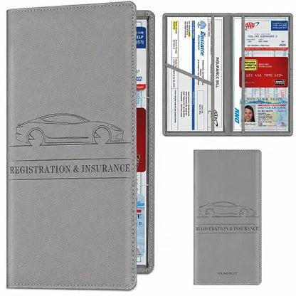 car document holder RC insurance licence organizer grey PU leather front view | Carokit India