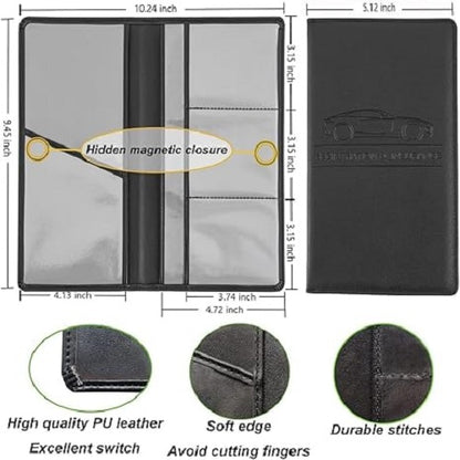 car RC book holder black 24x13cm PU leather showing quality features and measurements | Carokit