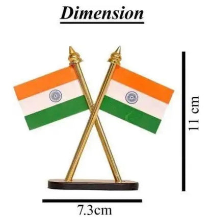 Indian Flag Dashboard Stand (Double-Sided Cross Design) – Car & Table Decor