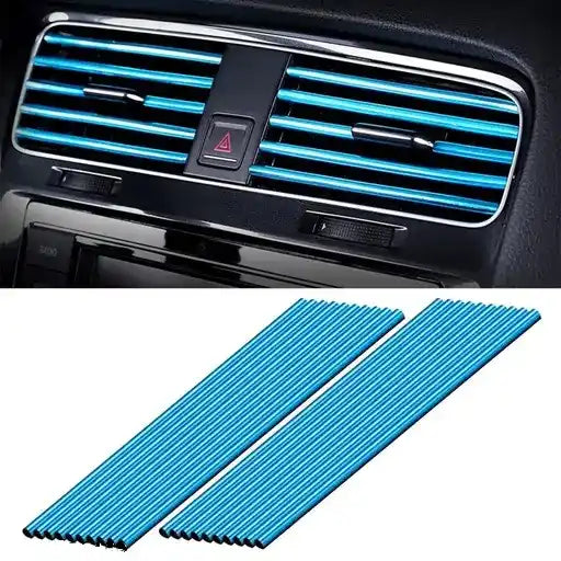 blue car AC vent decoration strips 10 pcs bendable waterproof PVC trim accessory | Carokit India