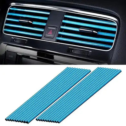 blue car AC vent decoration strips 10 pcs bendable waterproof PVC trim accessory | Carokit India