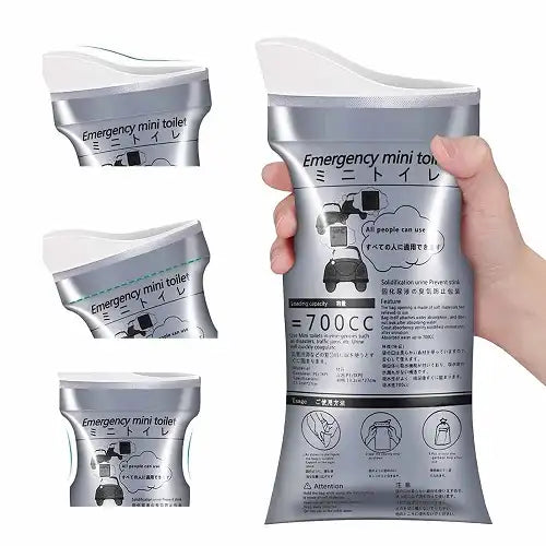 Graphic highlighting the secure folding and sealing mechanism of the Gokyo emergency mini toilet bag, ensuring a leak-proof and odor-free disposal experience for road trips.