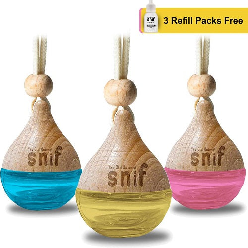 Premium Glass Bottle Car Air Freshener with Wooden Diffuser Lid | Hanging Car Perfume India