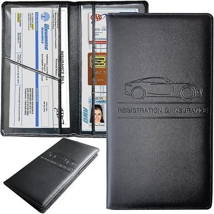black PU leather car document holder RC insurance wallet with car embossing | Carokit India