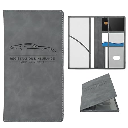 grey car document holder open showing multiple card slots and document pockets | Carokit India