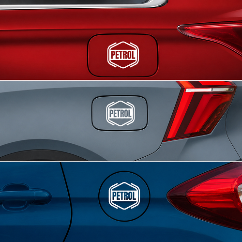 petrol sticker pack of 2 installed on three different car and bike fuel caps India | Carokit