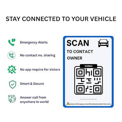 Digibells QR car sticker India showing privacy features no number sharing weatherproof | Carokit