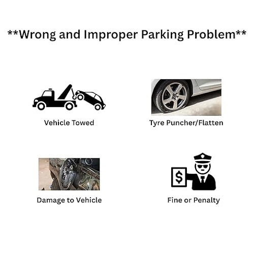 diagram showing wrong parking consequences towed tyre puncture damage fine India | Carokit India