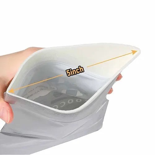 Close-up view of the Gokyo disposable urine and vomit bag featuring a wide 5-inch opening, designed for comfortable and spill-free use during car travel emergencies.