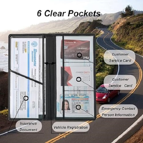 car glove box document organizer black showing RC insurance licence PUC card pockets | Carokit