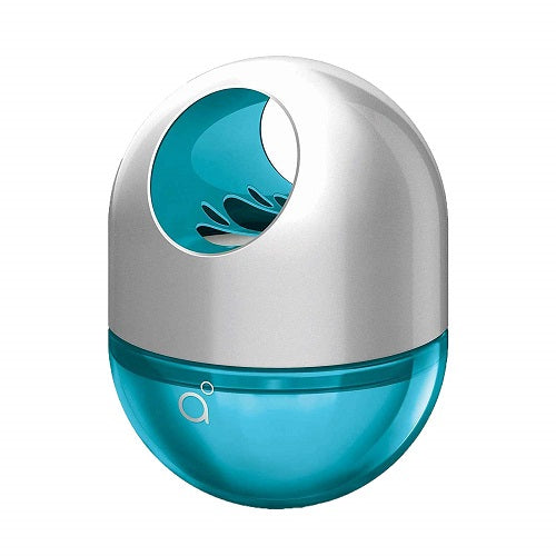 Blue and silver device with a circular cutout on a white background