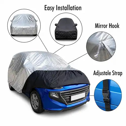 Smart Fabrik Heat Reflective Insulated Car Cover for Hatchback – UV Protection Full Body Silver Cover | Carokit