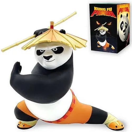 The Kung Fu Panda action figure car showpiece displayed next to its official retail packaging box, making it a premium collectible and ready-to-gift auto interior accessory.