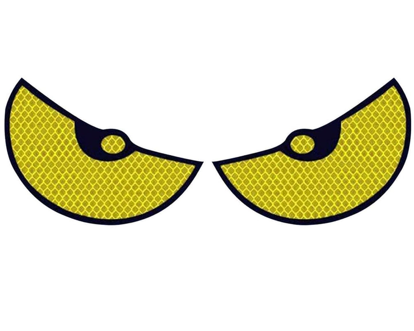 Reflective yellow and black eye-like design on a white background