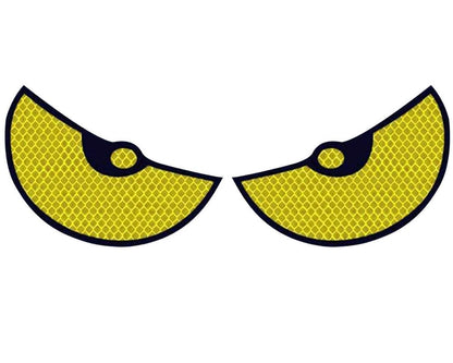 Reflective yellow and black eye-like design on a white background