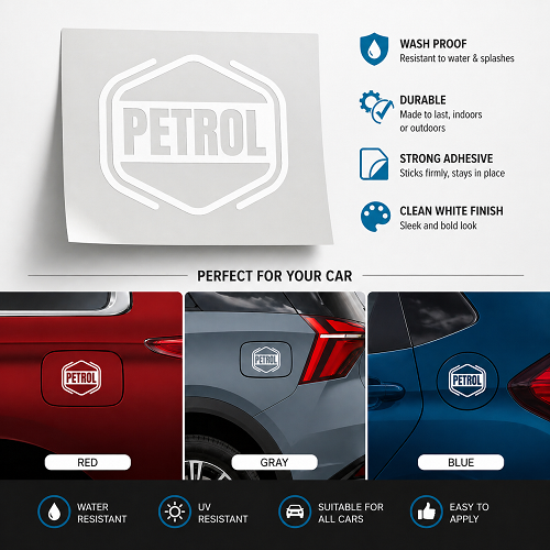 petrol fuel cap sticker pack of 2 available in red white black gold green silver blue | Carokit India