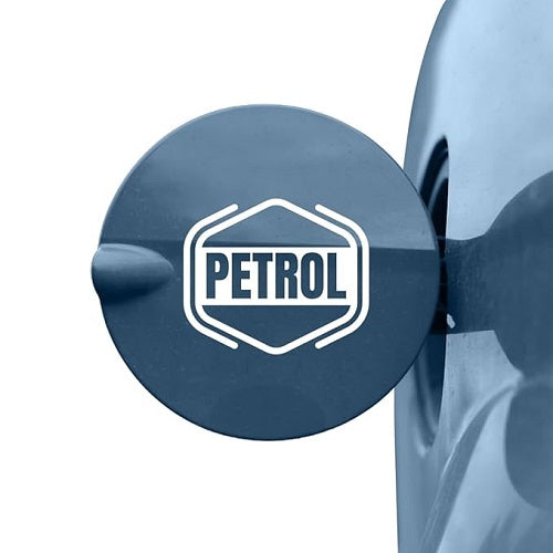 Petrol cap of a car with 'PETROL' branding on a white background