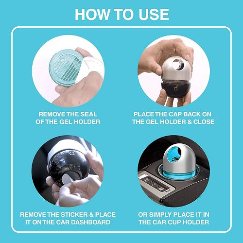 Instructions on how to use Godrej aer Twist, Car Air Freshener with images and text on a blue background